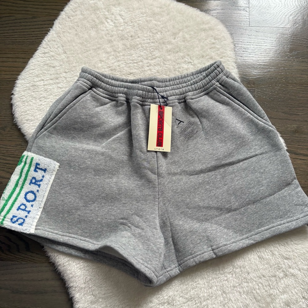 NWT ATOIR the sport club shorts grey marble terry cloth patch